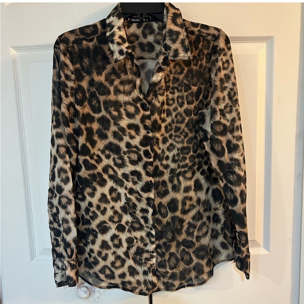 David Cline Sheer Animal Print Blouse
